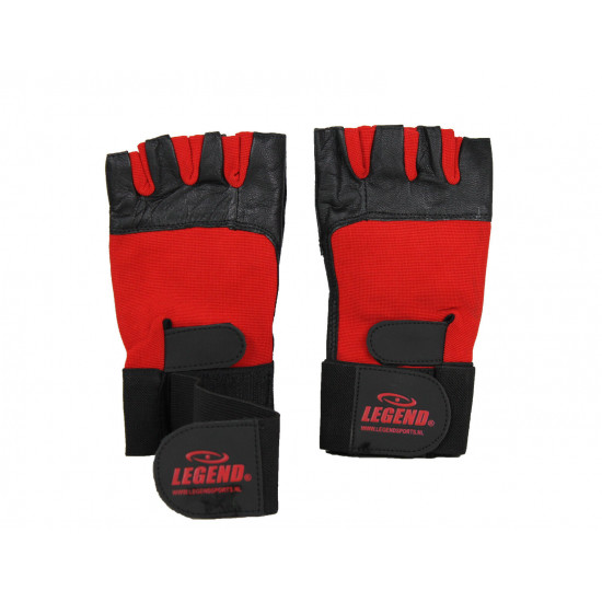 Fitness handschoenen leder zwart/rood Legend Fitness handschoenen leder zwart/rood Legend