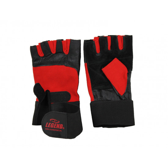 Fitness handschoenen leder zwart/rood Legend Fitness handschoenen leder zwart/rood Legend