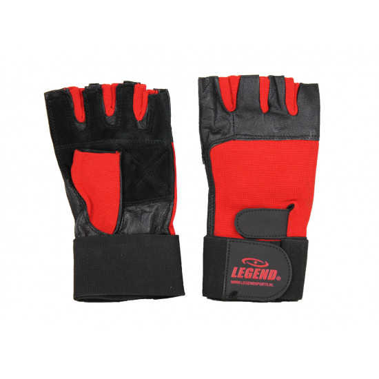 Fitness handschoenen leder zwart/rood Legend Fitness handschoenen leder zwart/rood Legend